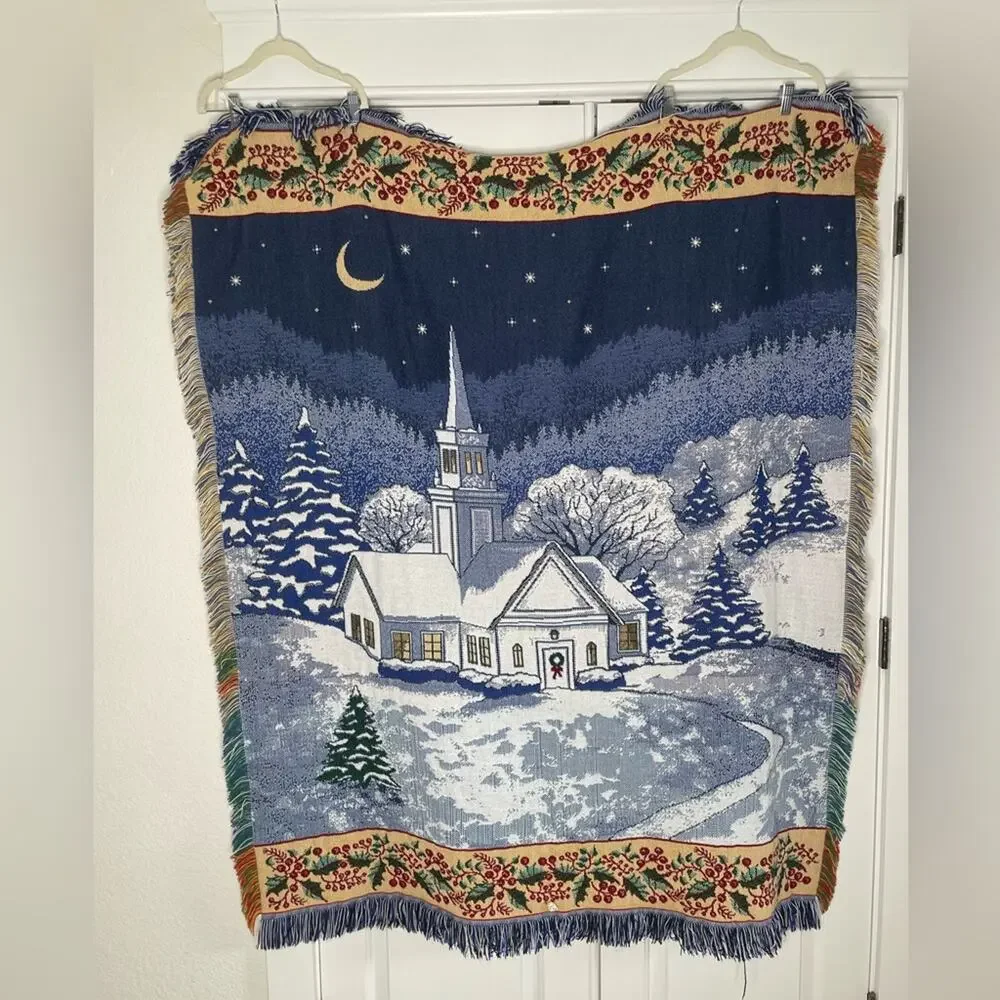 Tapestry Throw Blanket – Mohawk Home, Blue & White, 58x47 Winter Christmas Night